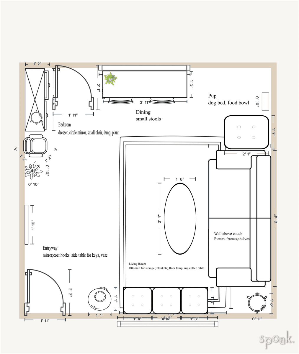 Living + Dining Room Floor Plan designed by Vanessa Quintero