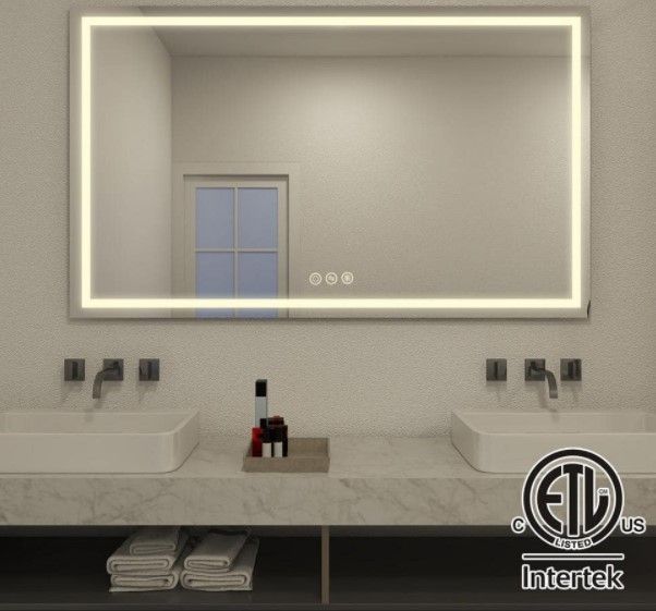 60 in. W x 36 in. H Frameless LED Single Bathroom Vanity Mirror in Polished Crystal added by Sandy Schargel Interiors