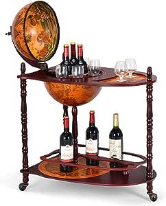 Goplus 34.5” Globe Bar Cart, 16th Century Italian Wood Globe Wine Bar with Liquor Shelf, Rolling Wheels, Old World Map, Globe Bar Liquor Cabinet added by Laurel Shea