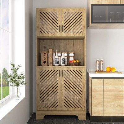 71'' Kitchen Pantry Cabinet Storage Hutch With Microwave Stand, Freestanding Pantry Buffet Cabinet With Shelves, Cupboard And Drawer For Home added by Kate Kerans
