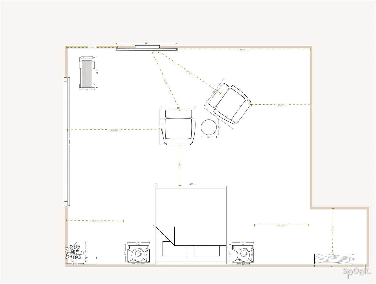 L-Shaped Primary Bedroom Floor Plan designed by Chloe Underwood