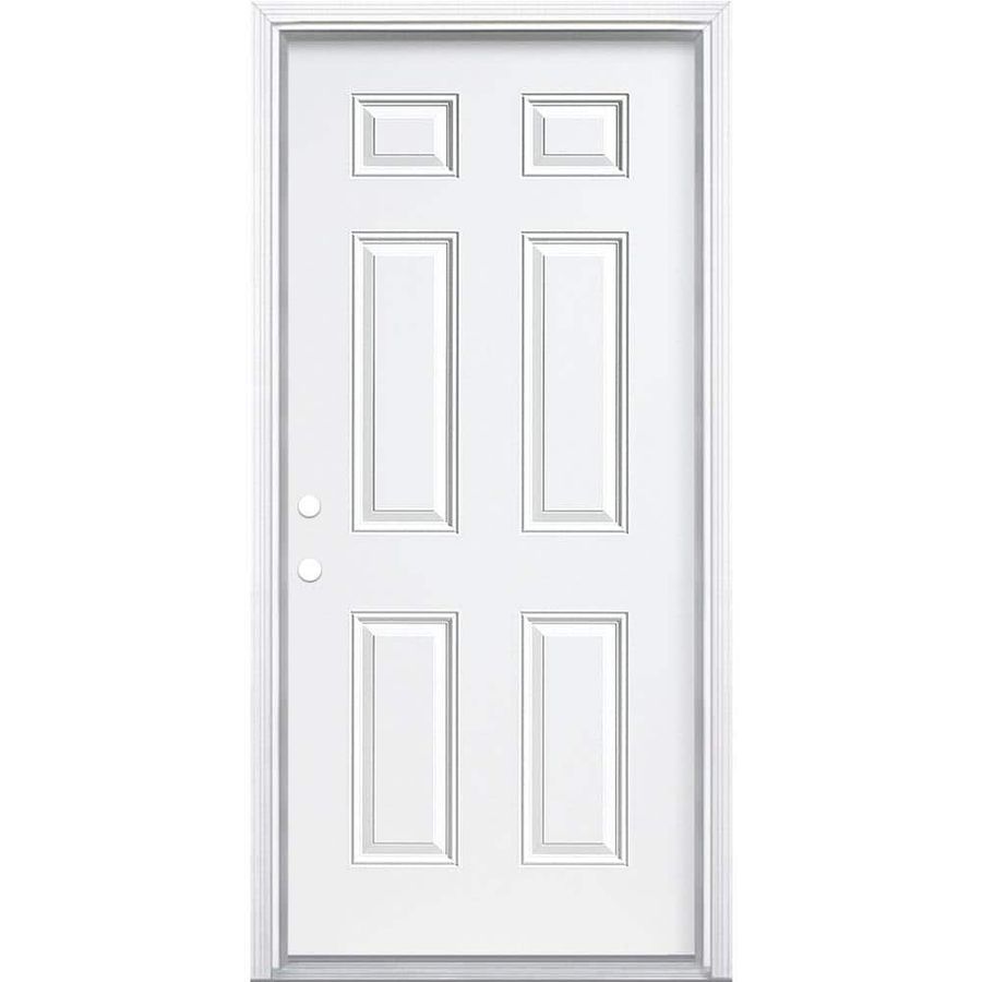 Masonite 36 in. x 80 in. Premium 6-Panel Right-Hand Inswing Primed Steel Prehung Front Exterior Door with Brickmold 27105 - The Home Depot added by Danielle Eiler