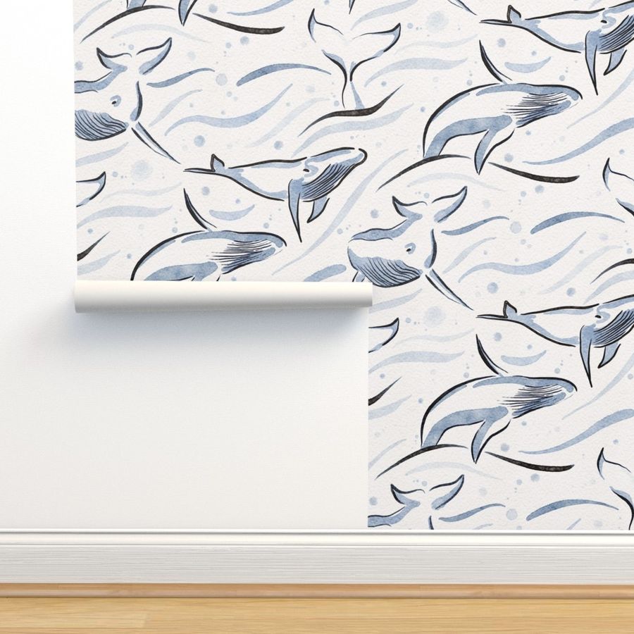 humpback whale - watercolor blue ocean wallpaper added by Polina Melamed