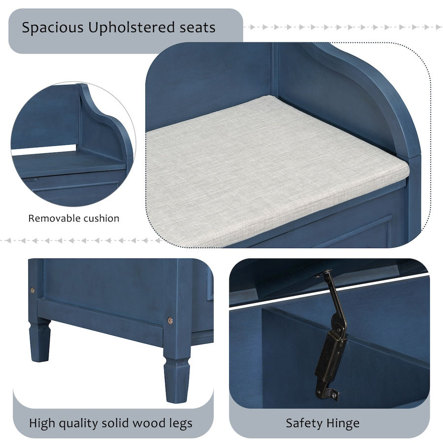 Rustic Style Solid wood Entryway Multifunctional Storage Bench with Safety Hinge, Antique Navy 41.9"w x 17.9"d x 29.5"h added by Kate Lynn Nemett