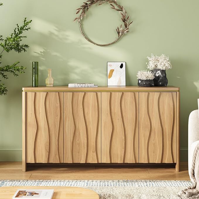 Maupvit Accent Sideboard Buffet, Wooden Credenza Storage Cabinet with 4 Doors for Living Room, Hallway, Natural added by Sarah Jackson