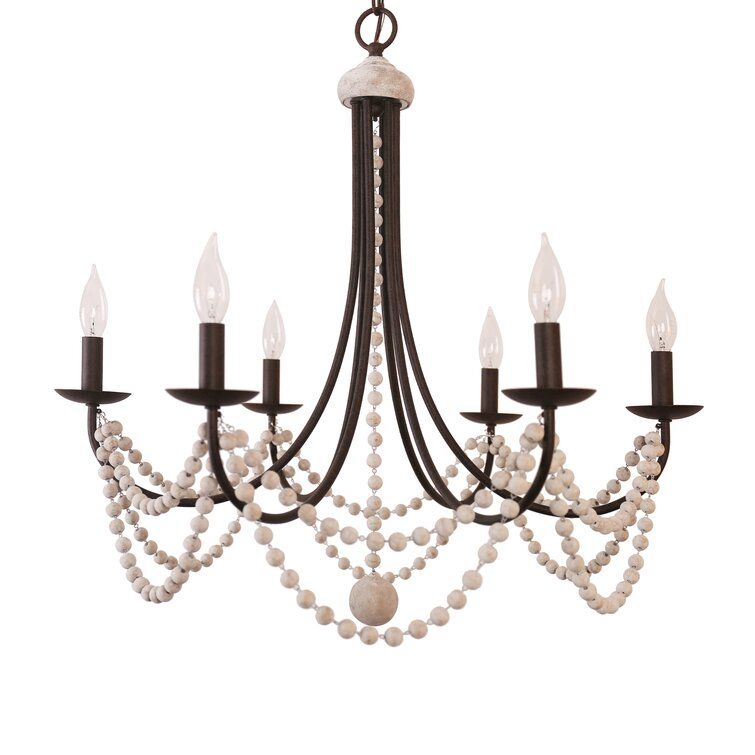 Modern Farmhouse 6-Light Vintage Black Finish Chandelier With Wood Beads added by Emily Perdue