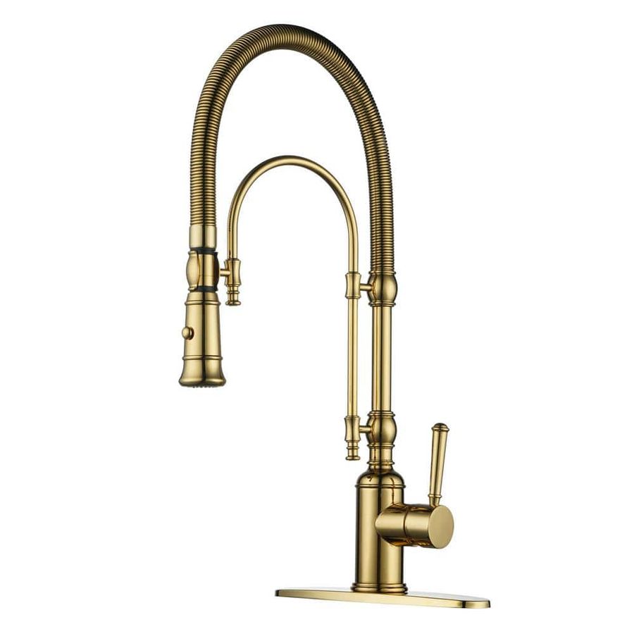 ALEASHA Single Handle Pull Down Sprayer Kitchen Faucet in Brushed Gold AL-1A55G - The Home Depot added by Dogwood Home Design