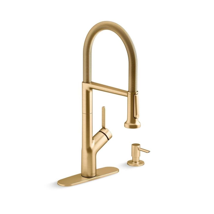 KOHLER Setra Single-Handle Semi-Professional Kitchen Sink Faucet with Soap Dispenser in Vibrant Brushed Moderne Brass K-R29343-SD-2MB - The Home Depot added by Vilija Webb