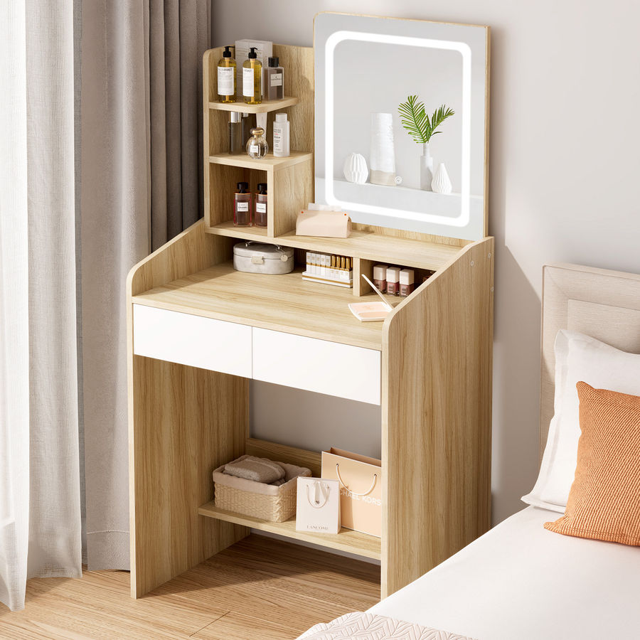Wrought Studio™ Small Vanity Desk with Square Lighted Mirror | Wayfair added by Geena Davis