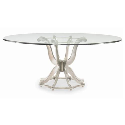 Century Omni Industrial Loft Glass Top Silver Aluminum Base Round Dining Table - 72"W added by Corronta Dow