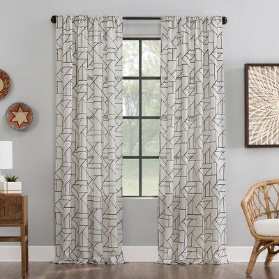 1pc Light Filtering Jigsaw Embroidery Linen Blend Window Curtain Panel - Archaeo added by Nomadic Nooks