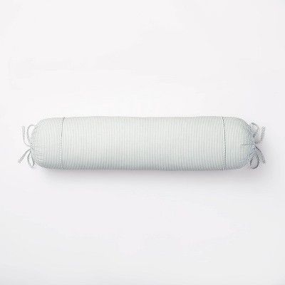Oversized Bolster Woven Striped with Piping Cylinder Throw Pillow White/Light Teal Green - Threshold™ designed with Studio McGee added by Madi Johnson