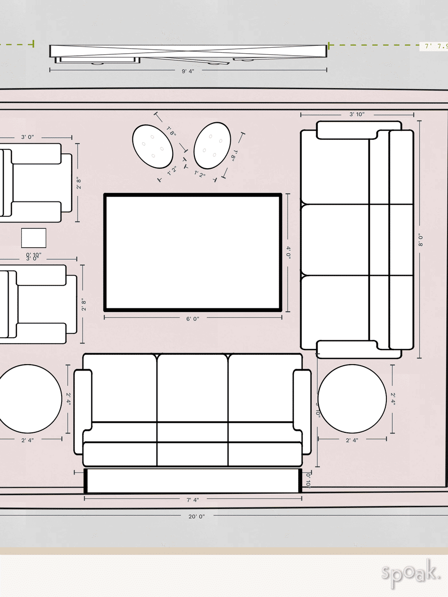 Rectanglar Living Room Plan designed by Jennifer Keller