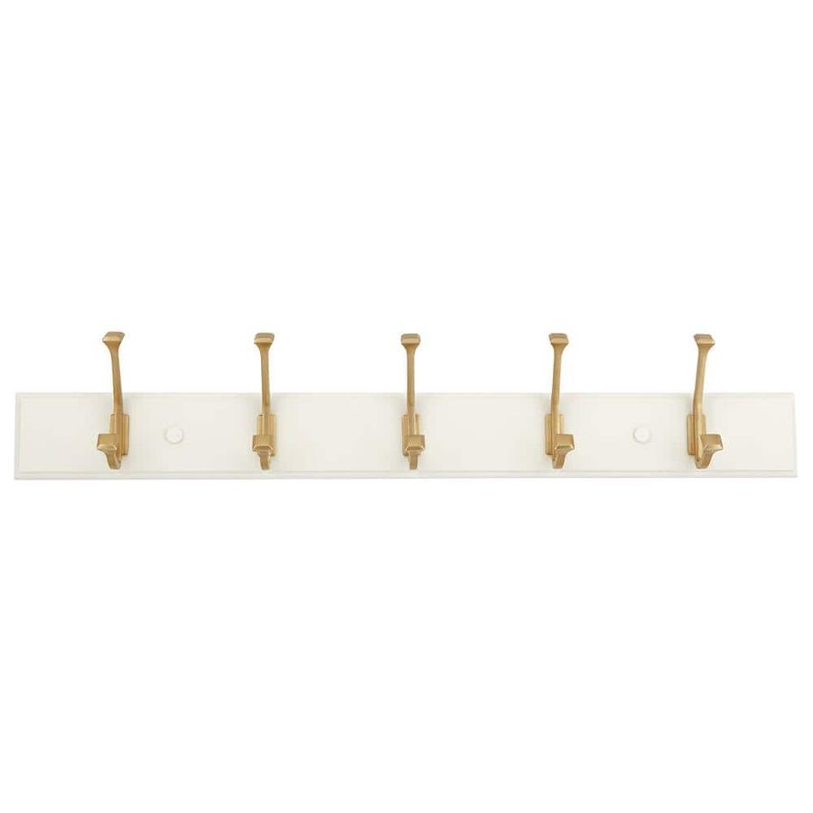 Home Decorators Collection 27 in. Soft White with Warm Undertone Hook Rack with 5 Brushed Gold Hooks 64560 - The Home Depot added by HELEN SALGADO