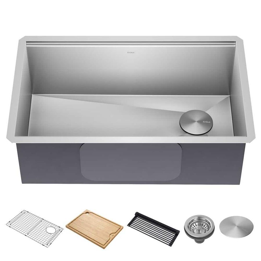 KRAUS Kore 30 in. Undermount Single Bowl 16 Gauge Stainless Steel Kitchen Workstation Sink w/Integrated Ledge and Accessories KWU110-30 - The Home Depot added by Stasia Reisfield