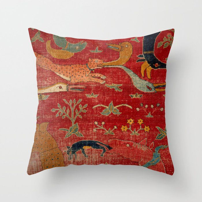 Animal Grotesques Mughal Carpet Fragment Digital Painting Throw Pillow by Vicky Brago-Mitchell® added by Raquel Guerrero