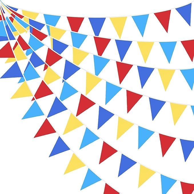 32Ft Carnival Circus Party Decorations Red Blue Yellow Pennant Banner Fabric Triangle Flag Bunting Garland for Birthday Baby Shower Wedding Bachelorette Festivals Clown Hanging Decorations Supplies added by Miranda Caldwell