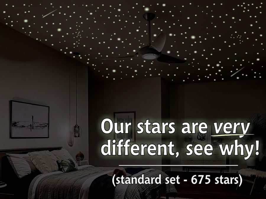 Free Same Day Shipping! THE most  luminous Glow In The Dark Ceiling Stars available. Bedroom Decor for all ages - 10 hr glow, 687 shapes! added by Andrea DelGrosso