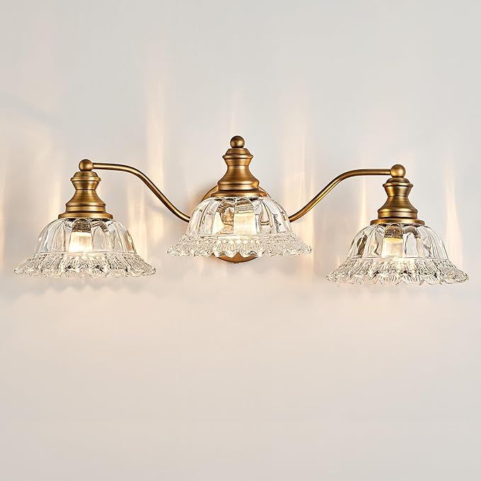 Vintage Bathroom Vanity Light Fixture, 3 Lights Bathroom Lighting Matte Antique Brass Finish with Crystal Glass Shade, Vintage Vanity Light for Bathroom added by Daniela Flores