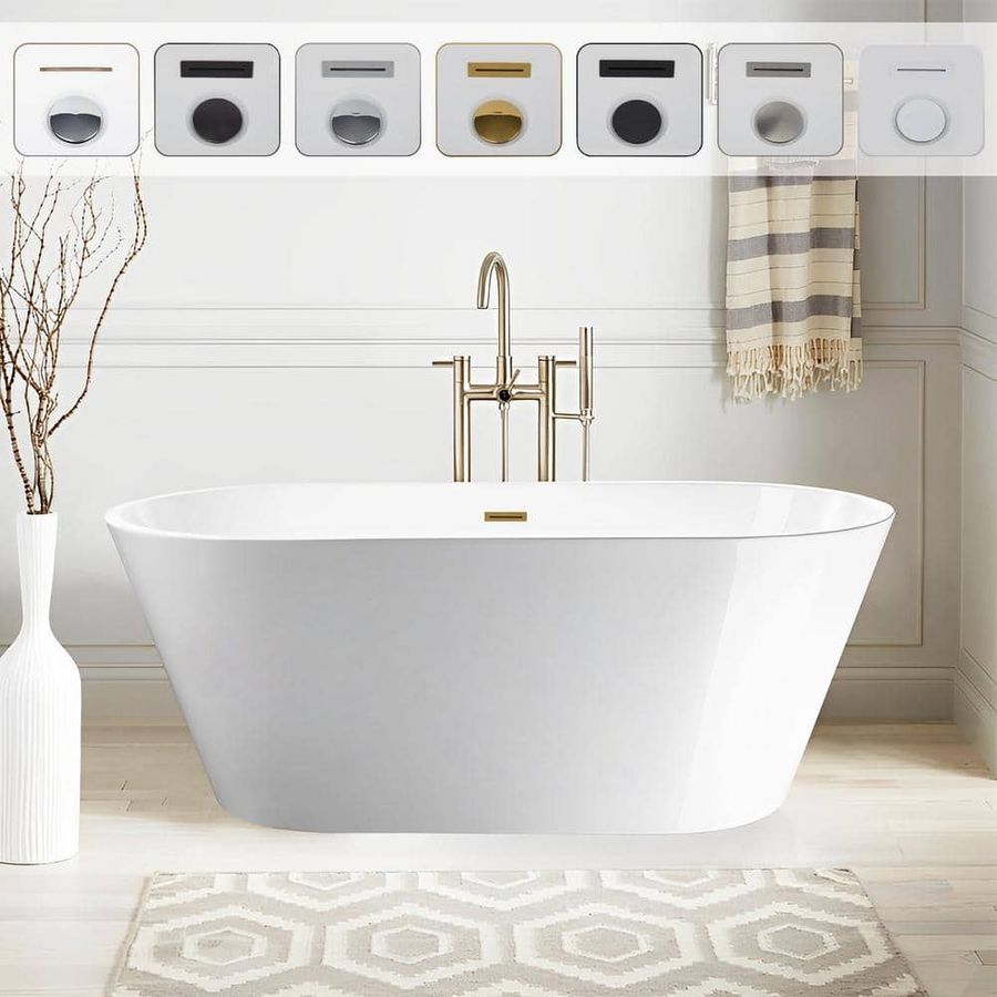 Vanity Art Domme 67 in. Acrylic Flatbottom Freestanding Non-Slip Soaking Bathtub in White/Titanium Gold VA6815-NLW-TG - The Home Depot added by Jayme Weaver