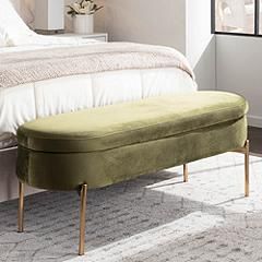 Chloe Green Velvet and Gold Metal Modern Storage Bench | www.lampsplus.com added by Where The Heart Is Designs