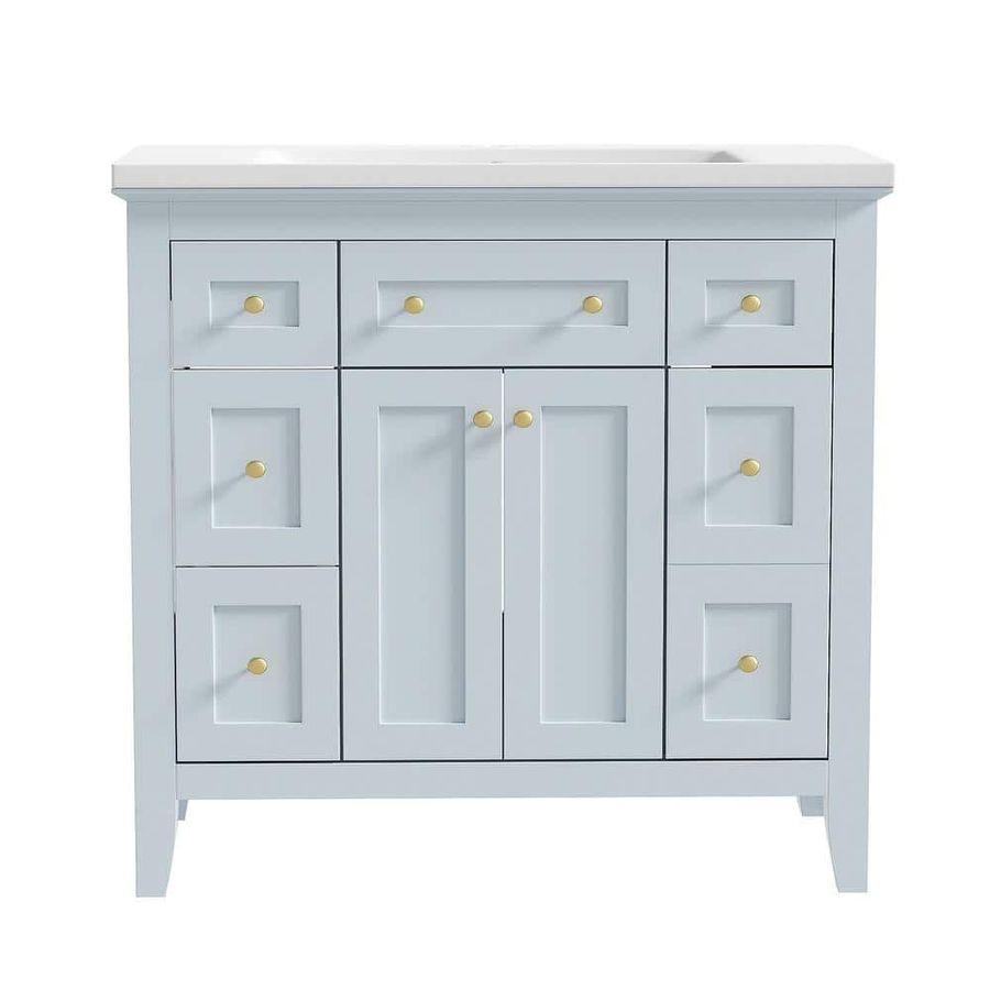 EPOWP 36 in. W x 18 in. D x 34 in. H Single Sink Freestanding Bath Vanity in Light Blue with White Resin Top and Storage LX-BAVA-161-2 - The Home Depot added by HELEN SALGADO
