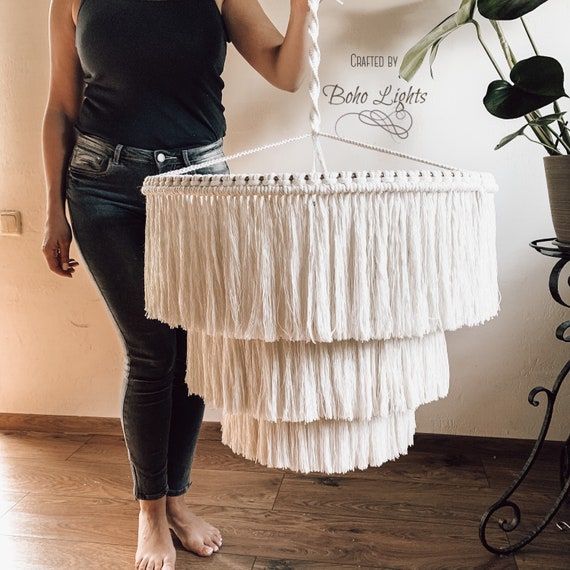 Boho Fringe Chandelier Cotton Pendant Light Fringe Light | Etsy added by Paisley Zeledon Dabao