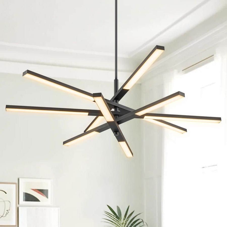 RRTYO Albany 10-Light Dimmable Integrated LED 3000K Warm Light Satin Black 5-Tiered Linear Sputnik Chandelier for Dining Room 81010000048618 - The Home Depot added by HELEN SALGADO
