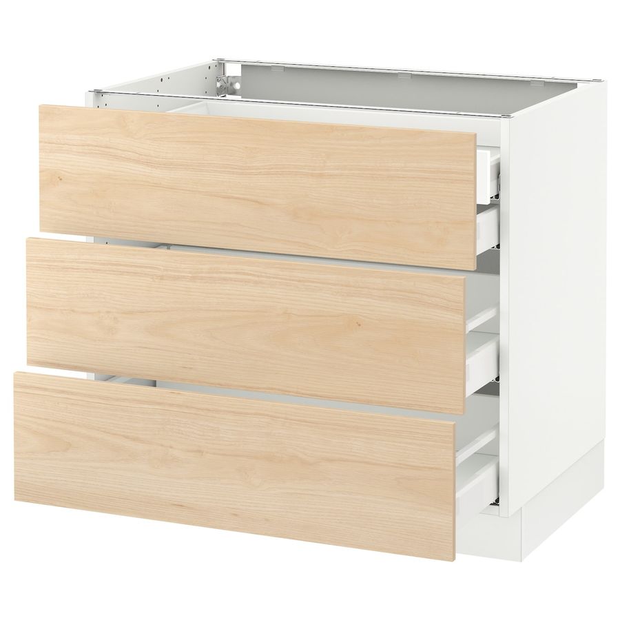 SEKTION base cabinet w/3 fronts & 4 drawers, white Maximera/Askersund light ash effect, 36x24x30" - IKEA added by Niki Dowds