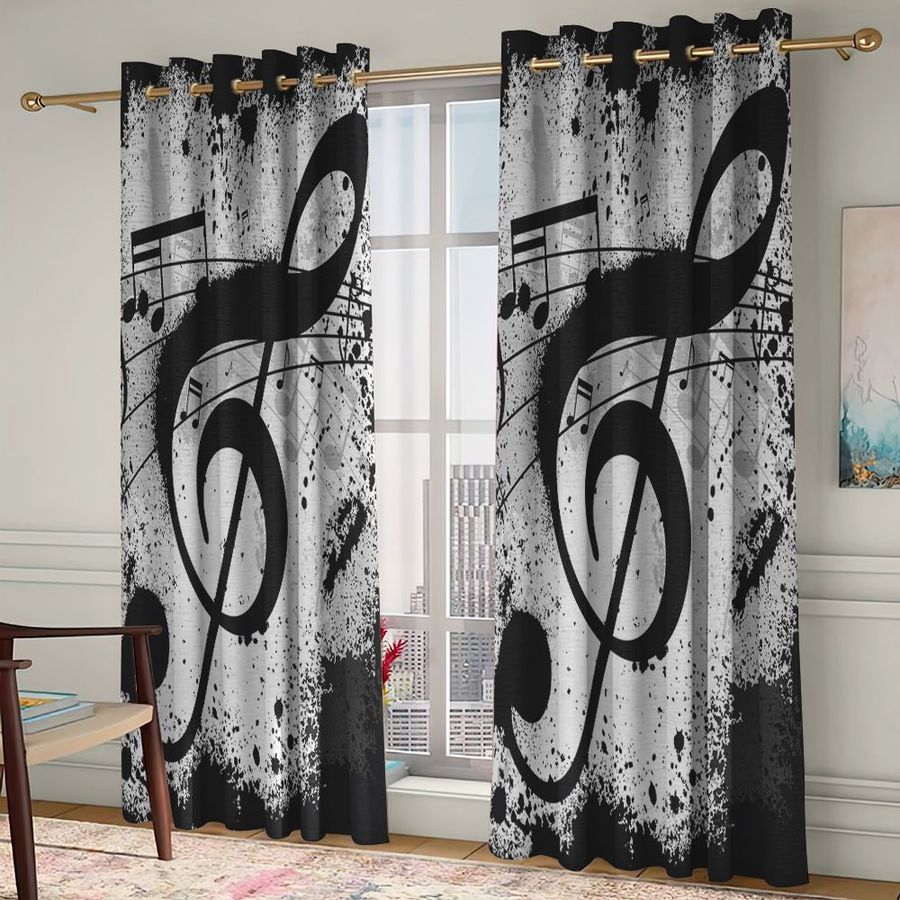 Melody Long Curtains For Living Room, Music Note Blackout Window Curtains added by Lauren Houston