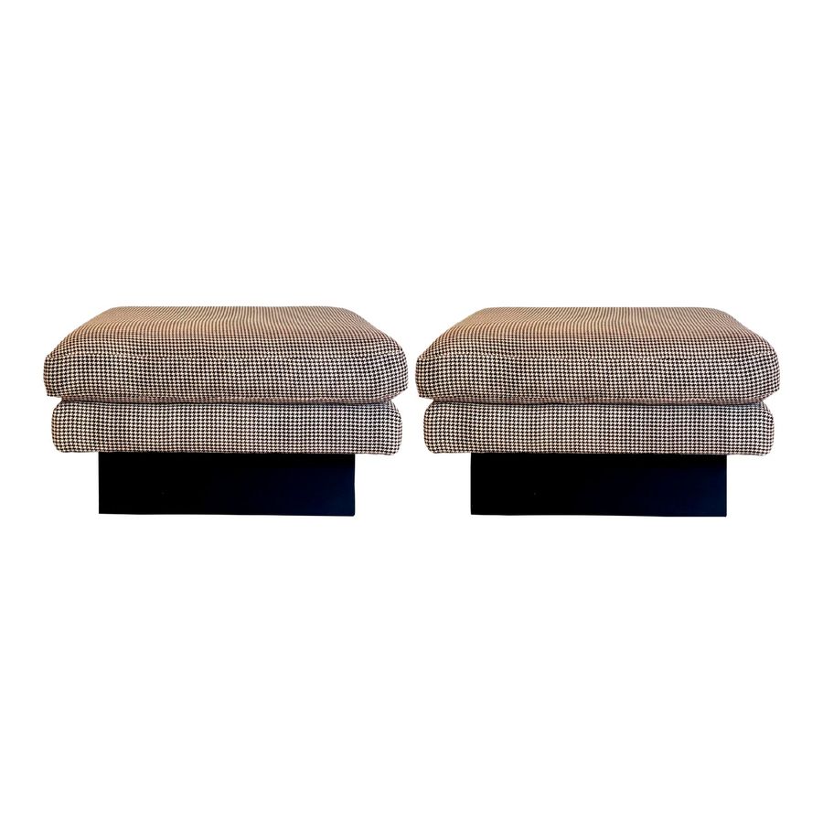 1990s Raised Plinth Square Houndstooth Black & White Upholstered Ottomans – a Pair added by Melanie Thomas