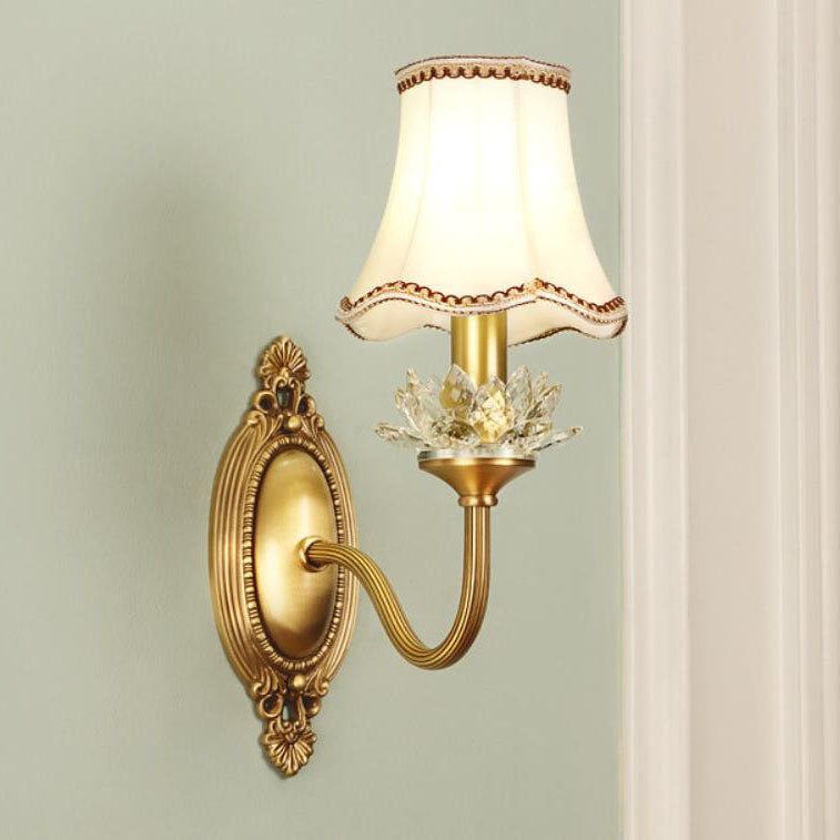 European Luxury Fabric Brass Carved 1/2 Light Wall Sconce Lamp added by Hannah Hartman