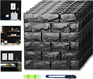 20 Pcs 3D Wall Panels Stick and Peel, Black Brick Printable Faux Paneling Self Adhesive Waterproof 3D Wallpaper Stick and Peel for Bedroom, Bathroom, Kitchen, Fireplace (19.38 sq feet Coverage) added by Spoak Member