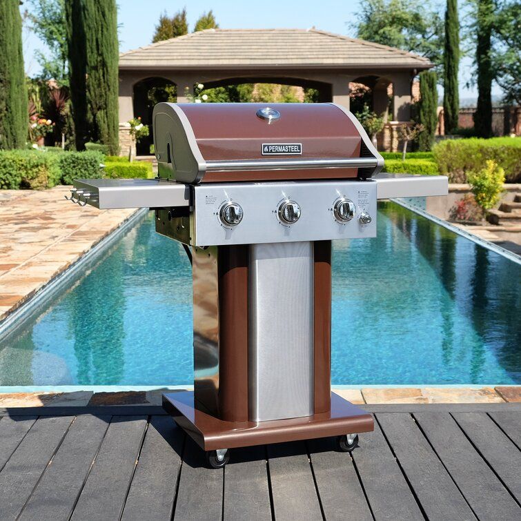 Permasteel 3-Burner Compact Propane Gas Grill with Foldable Side Tables and Grilling Tool Hooks added by sallie tyler