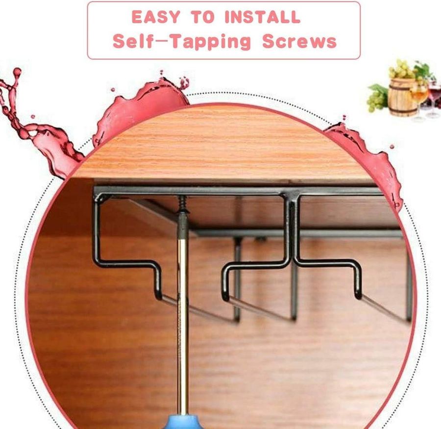 FOMANSH Wine Glass Rack Under Cabinet - Stemware Holder Metal Wine Glass Organizer Glasses Storage Hanger for Bar Kitchen Gold 4 Rows added by Madison Childs