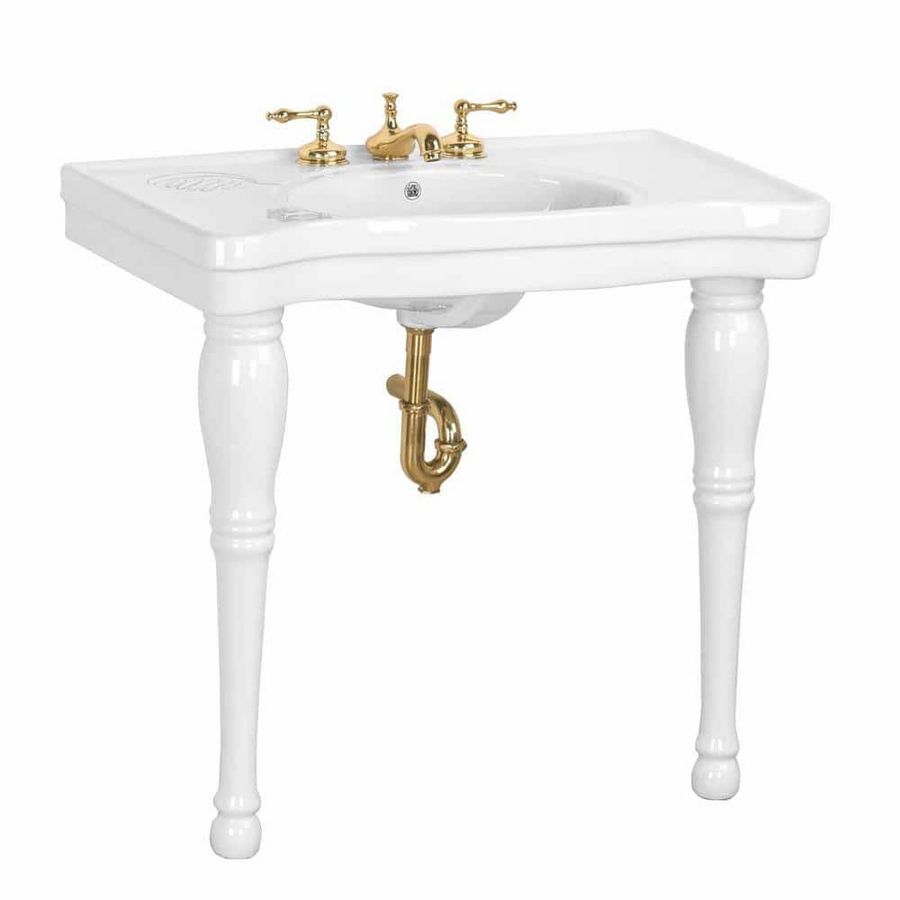 RENOVATORS SUPPLY MANUFACTURING Belle Epoque 36 in. White Console Bathroom Sink Vitreous China Combo with Spindle Legs and Widespread Faucet Holes 12093 - The Home Depot added by Spoak Member