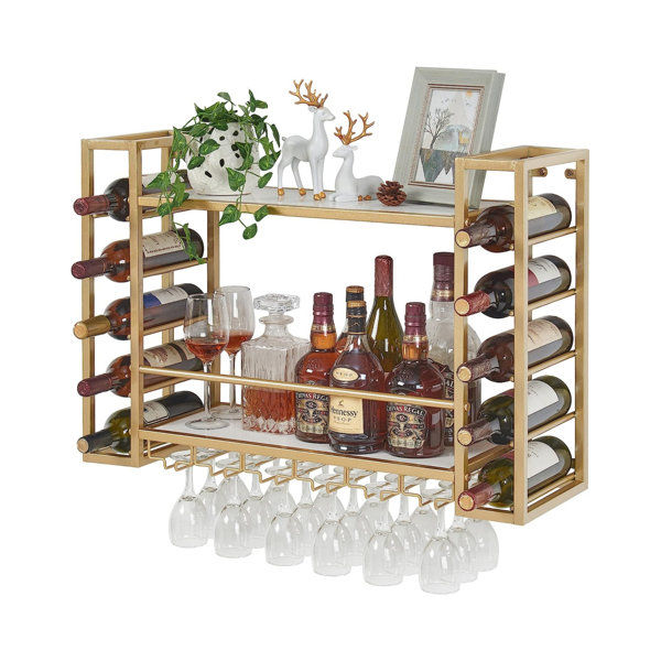 Tawney 750 Bottle Wall Mounted Wine Bottle & Glass Rack in Gold added by Kate Seymour