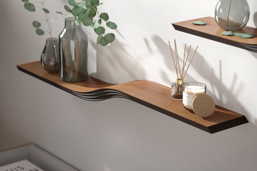 Floating Shelf Wall Mounted, Walnut Hanging Floating Shelves, Wall Shelf Curved, Wooden Oak Bracketless Shelves, Wavy Bookshelf Geometric - Etsy added by Jamie Moon