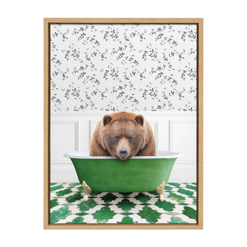 Sylvie Big Bear In Eclectic Green Bath Framed Canvas by Amy Peterson Art Studio 18x24 added by Morgan Hatch