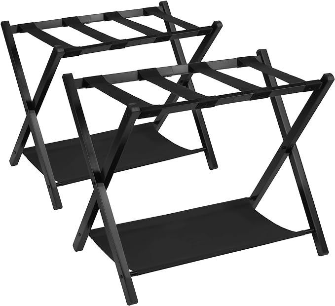Heybly Luggage Rack,Pack of 2,Steel Folding Suitcase Stand with Storage Shelf for Guest Room Bedroom Hotel,Black,HLR005B2 added by Joyela Valentine