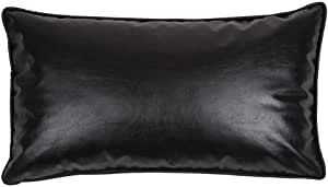 pillowerus Faux Leather Black 14"x24" Lumbar Pillow Case/Cushion Cover Modern Contemporary Design Decorative Throw Pillowcase with Piping for Home, Office Couch, Sofa, Porch, Chair added by Spoak Member