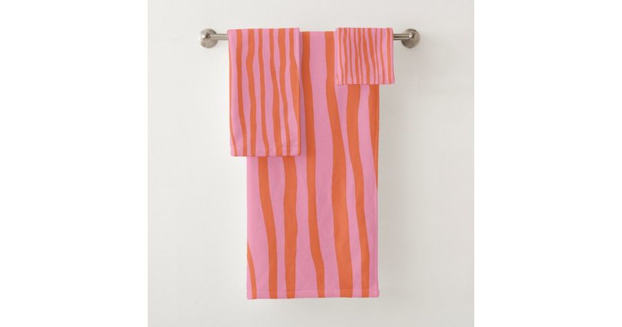 Vertical retro wavy lines - pastel orange and pink bath towel set | Zazzle added by Loryn Cook