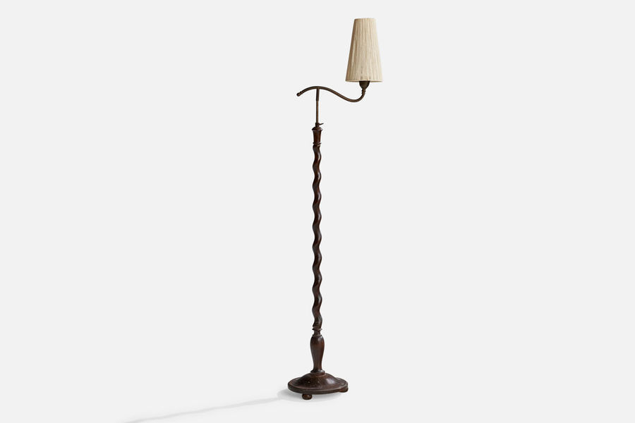 Swedish Designer, Floor Lamp, Wood, Bras, Fabric, Sweden, 1930s added by Sarah Mulberry