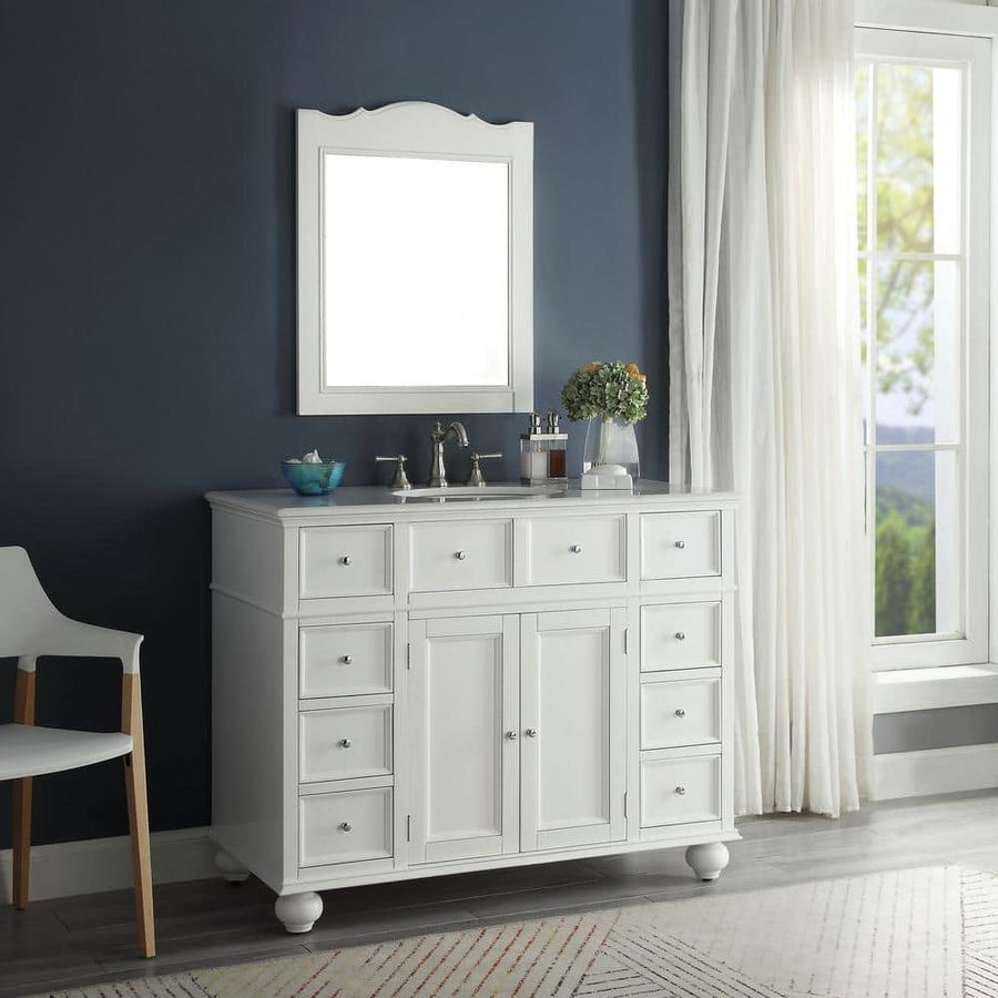 Home Decorators Collection Hampton Harbor 44 in. W x 22 in. D Bath Vanity in White with Natural Marble Vanity Top in White BF-21375-WH - The Home Depot added by Ashley Wells