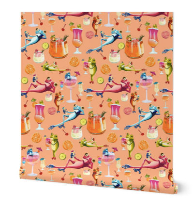 Hoppy Hour Frogs with Summer Cocktails Wallpaper | Spoonflower added by Natasha Ross