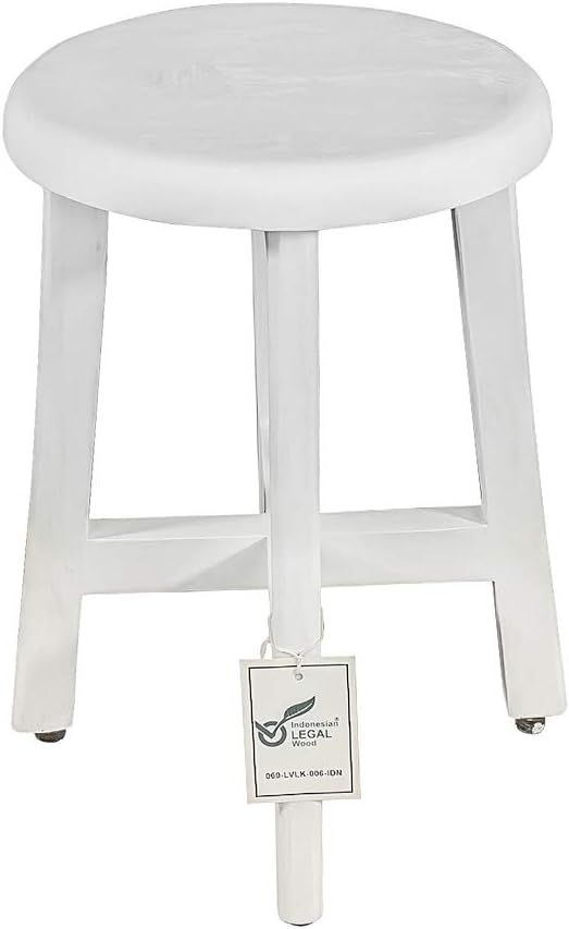 CoastalVogue Shoji Teak Shower Stool 18" High Wood Shower Stool with 12" Round Seat Fully Assembled Shower Stool in Antique White Finish added by KATHERINE ECK