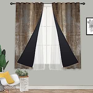 MCALK Brown Curtains for Living Room,Sheer Curtains with Blackout Panels Modern Art Bedroom Curtains Decor,42 x 63 Inches,Set of 4 added by KAYLA MANZELLA