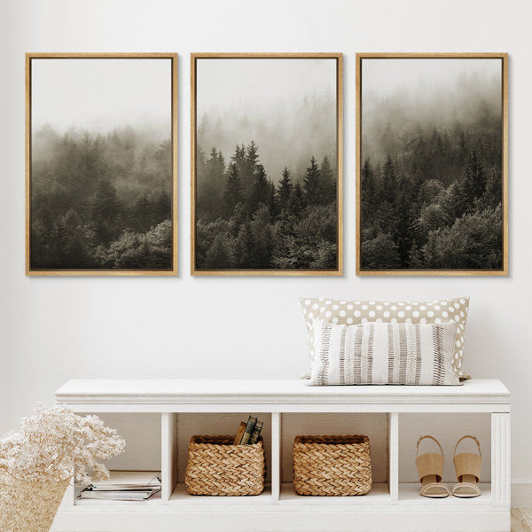 Misty Forest Landscape " IDEA4WALL Framed Canvas Print Wall Art Woodland Nursery Decor Set Fog & Mist Over Blue Pine Tree Forest Nature Modern Art Rustic Landscape Colorful For Living Room, Bedroom, Office " 3 - Pieces on Canvas added by Hannah McKernan
