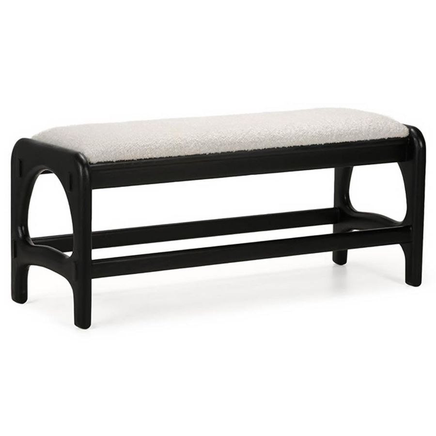 Camila Mid Century Modern White Boucle Performance Cushion Black Oak Bedroom Bench added by Courtney Shaw