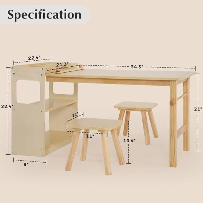 Kids Art Table and 2 Chairs with Roll Paper, Craft Table with Large Storage Shelves, Drawing Desk, Kids Activity Table and Study Table, Activity & Crafts for Children Wooden Furniture added by Lauren Kunewa